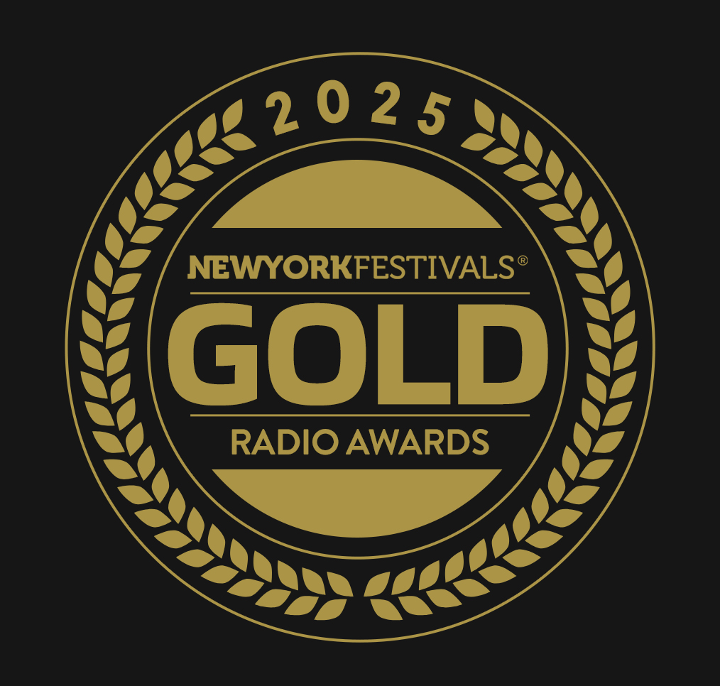 A round logo that says New York Festivals GOLD Radio Awards on it
